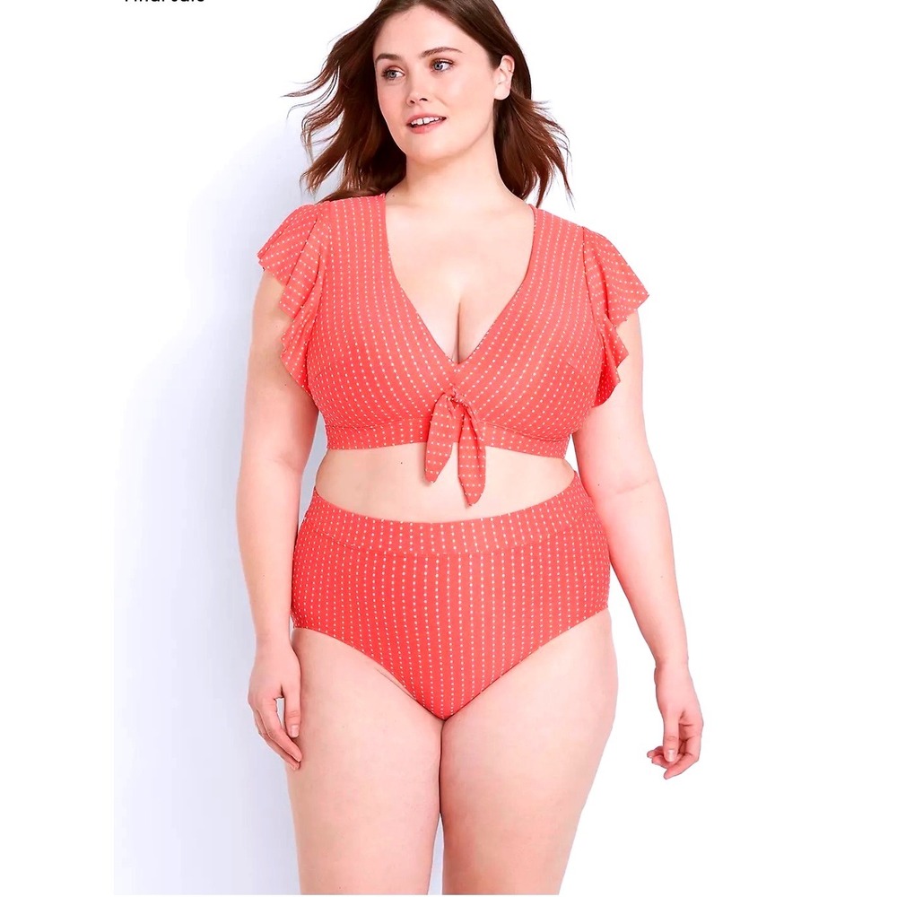 Swim Cacique Lane Bryant Red White Polka Dot High Waist Bikini Bottom Plus 30
